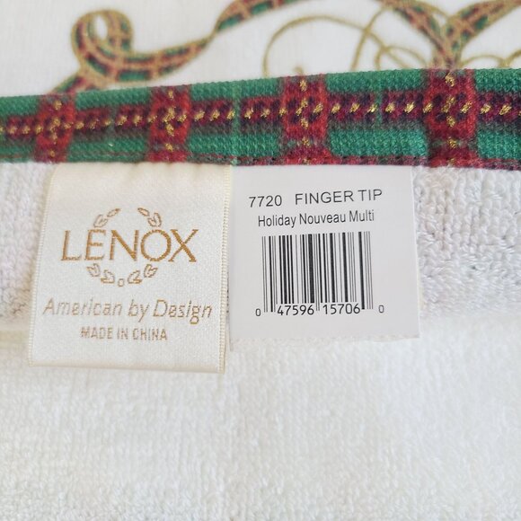 Lenox Holiday Nouveau Bath Towel & Hand Towel Christmas Holly Berry Plaid NWT - Picture 7 of 10